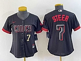 Women's Cincinnati Reds #7 Spencer Steer Numer Black 2023 City Connect Cool Base Stitched Baseball Jersey,baseball caps,new era cap wholesale,wholesale hats